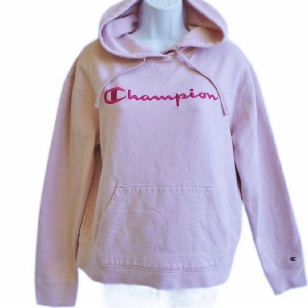 Champion hoodie sweatshirt embroidered light pink size medium #b3